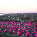 Brad Pitt’s Pink Project film and architecture installation, realized with GRAFT, depicts the houses of New Orleans’ Lower Ninth Ward still left to be rebuilt following Hurricane Katrina. Photo: Megan Grant